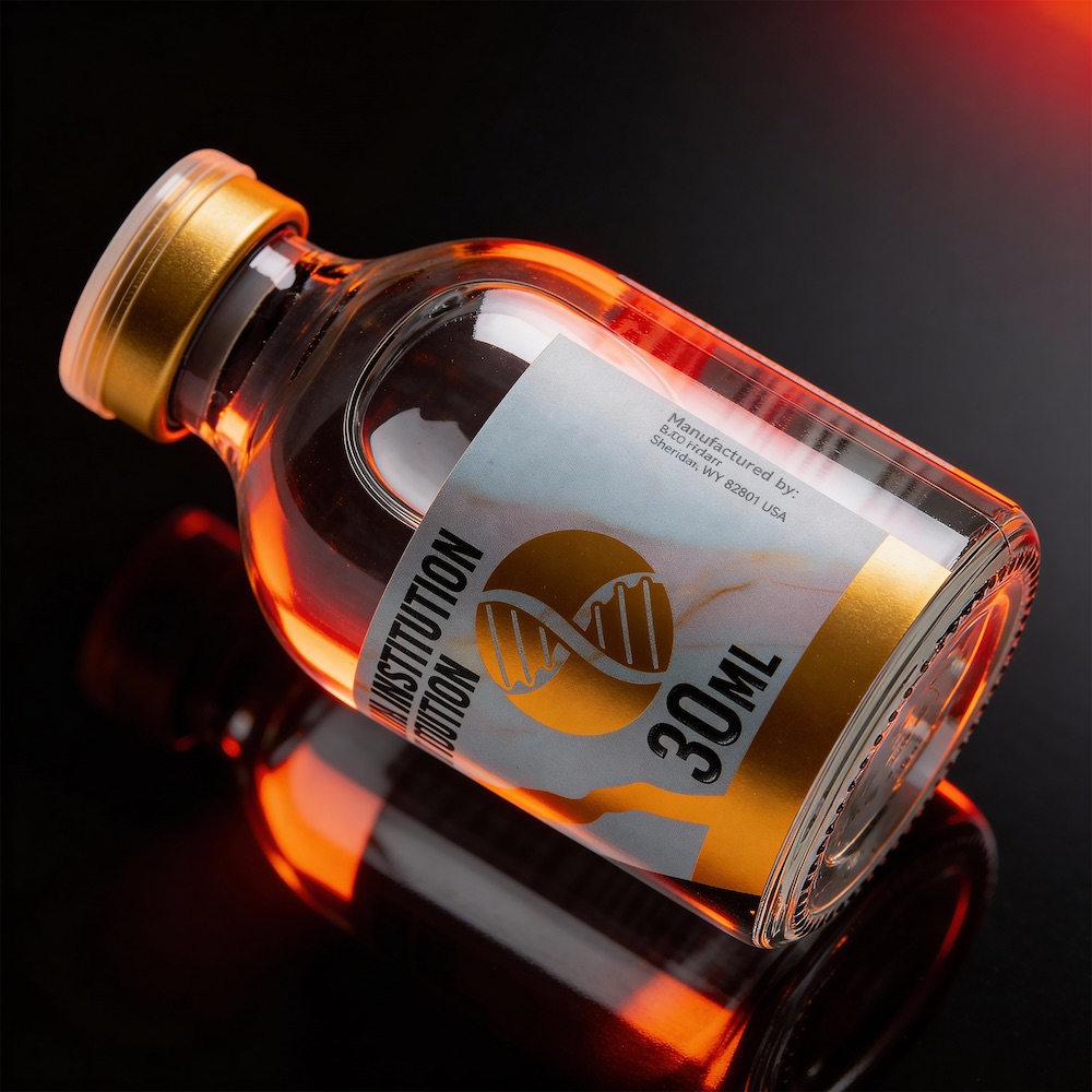 BAC Water™ vial with dramatic red lighting